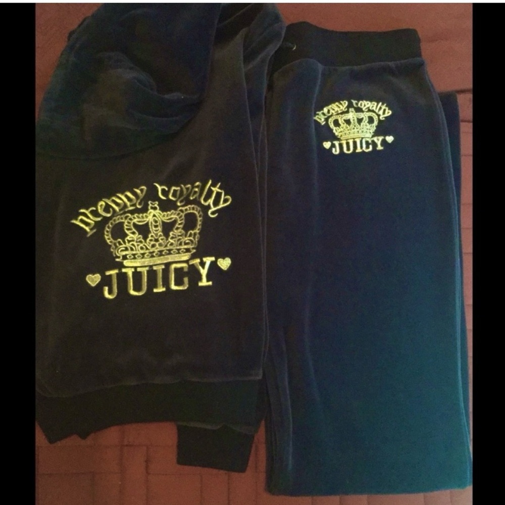 Y2K JUICY👑COUTURE 2-PC Vintage Velour Hooded Embroidered Tall Tracksuit